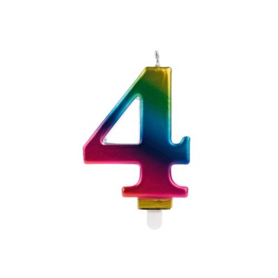 Vela Aniversário Arco Iris 8cm Numero 4